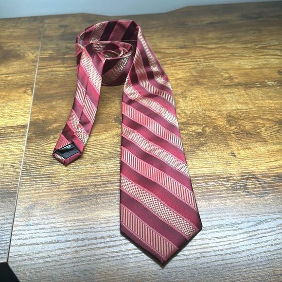 STACY ADAMS Tie Mens 100% Microfiber Necktie Designer STRIPED Red - Picture 7 of 7